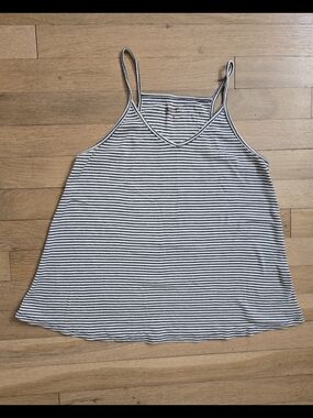 Striped Grey & White Sleeveless V-Neck Tank Top